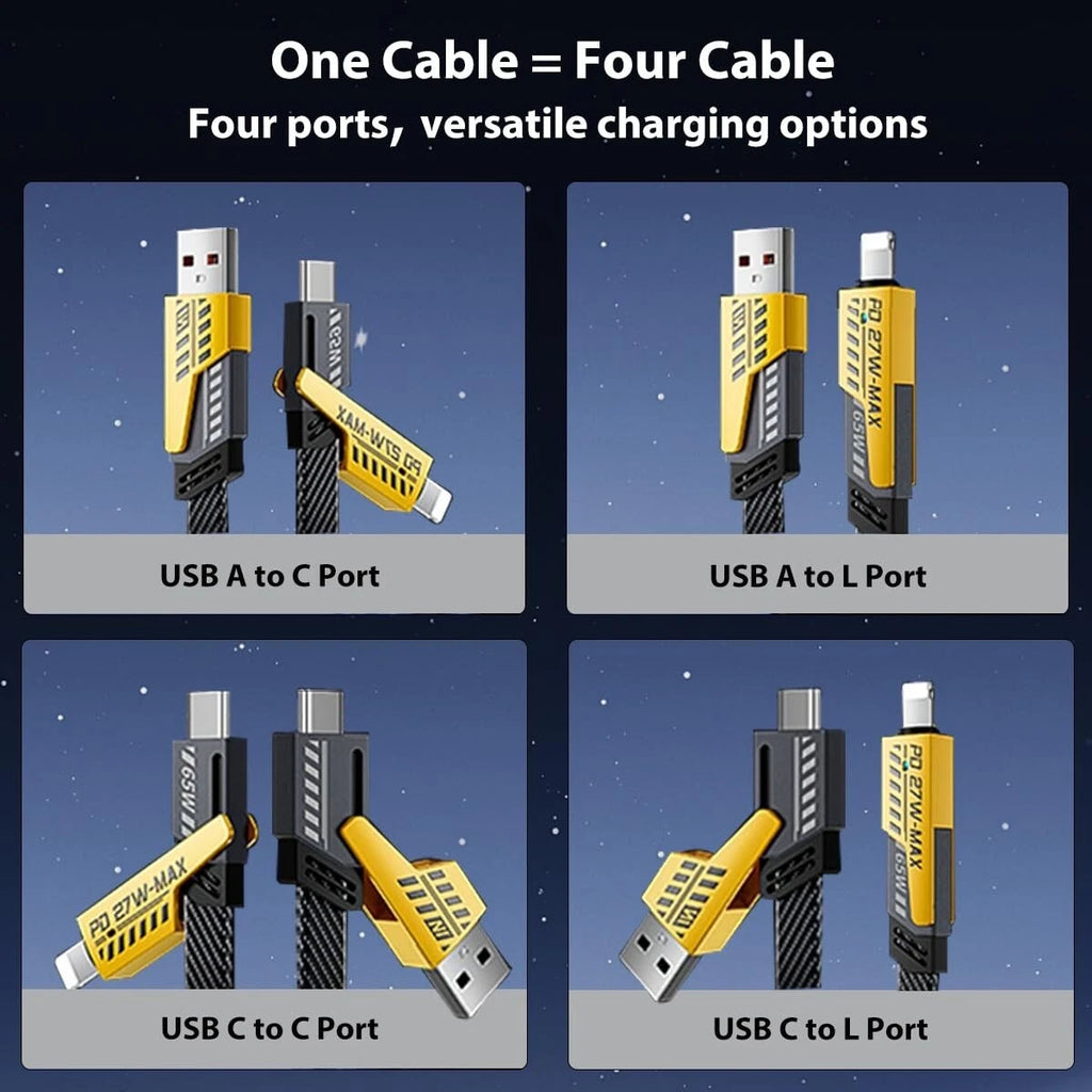 3Ft 65W 4 in 1 Multi Charging Cable Flat Braided USB C Charge Cord Transfer lot