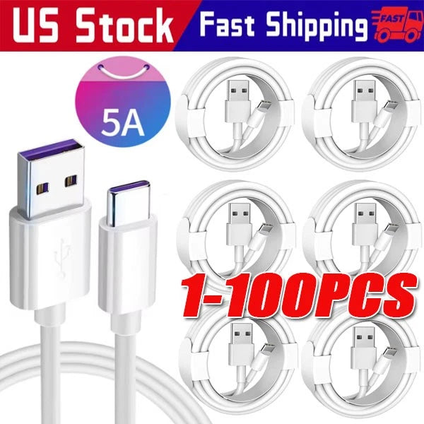 USB Type C Data Cable 5A Fast Charging USB-A to USB-C Charger lot Cord For Phone