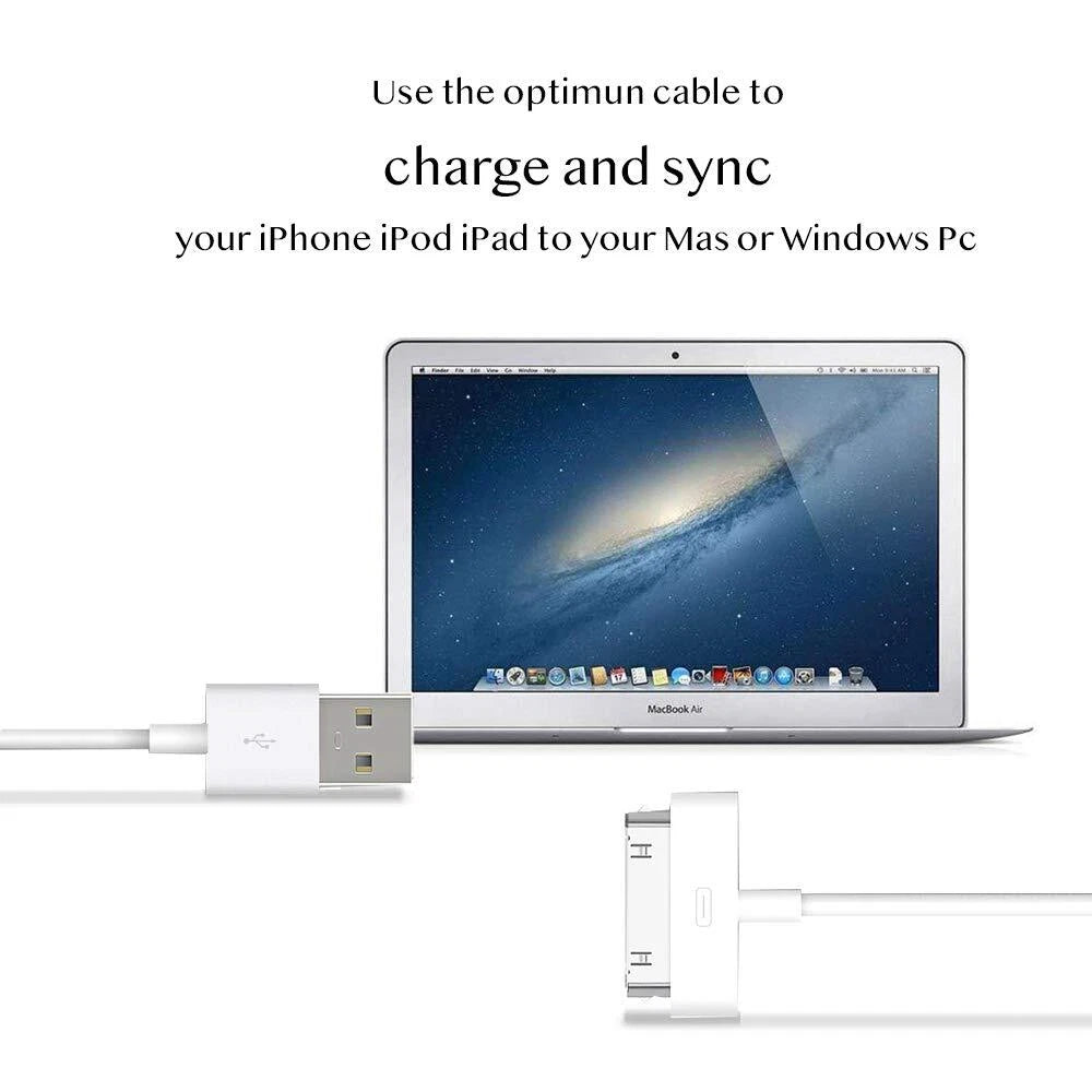 200PCS 3FT 30 pin USB Charging Data Cable Cord for iPad 1/2/3 iPod Nano 1-6 LOT