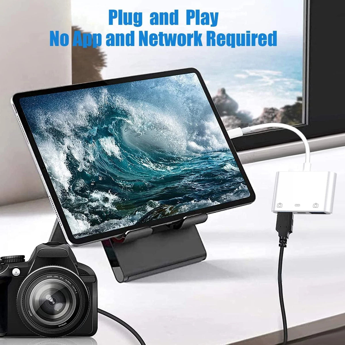 For iPhone to dual USB 3.0 Camera OTG Adapter with Charging Port for iPad lot
