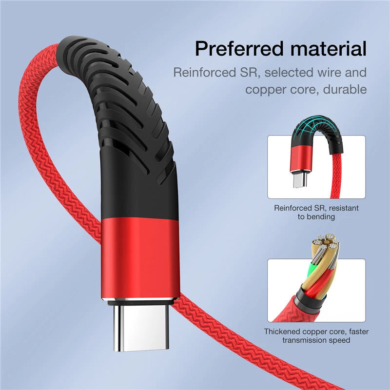Type C USB A Fast Charging Charger Cable Cord For iPhone 15 16 Samsung S21 S20