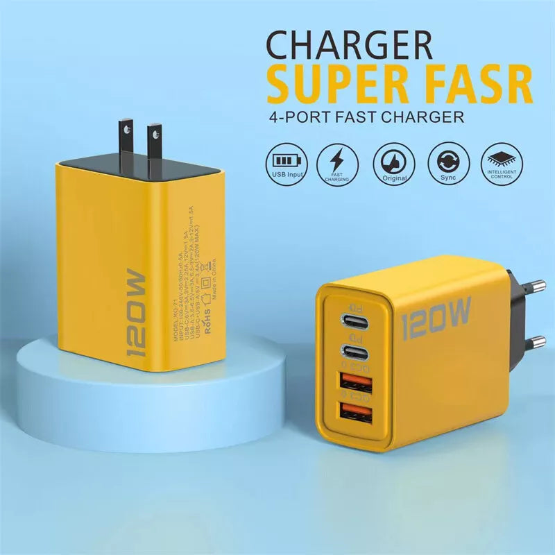 120W 4-Port USB C Fast Wall Charger Block All Cell Phone 16 15 13 11 X iPad lot