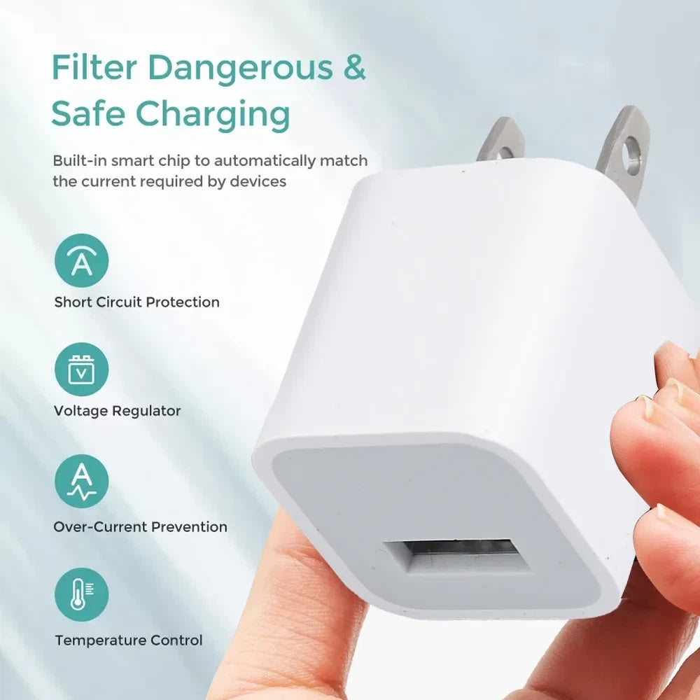 2x White 1A USB Power Adapter AC Home Wall Charger US Plug FOR iPhone 5 6 7 8 X