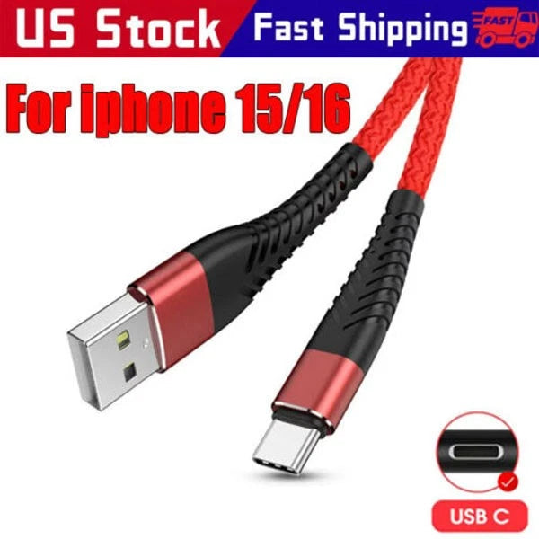 Type C USB A Fast Charging Charger Cable Cord For iPhone 15 16 Samsung S21 S20