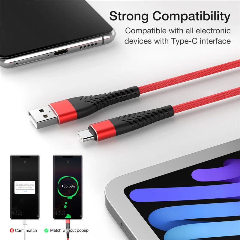 Type C USB A Fast Charging Charger Cable Cord For iPhone 15 16 Samsung S21 S20
