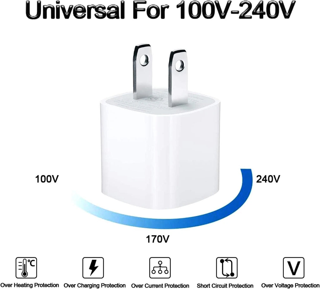 2x White 1A USB Power Adapter AC Home Wall Charger US Plug FOR iPhone 5 6 7 8 X