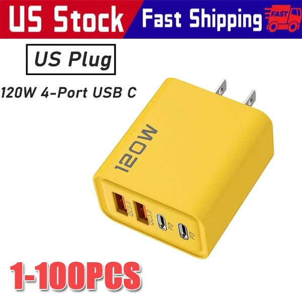 120W 4-Port USB C Fast Wall Charger Block All Cell Phone 16 15 13 11 X iPad lot