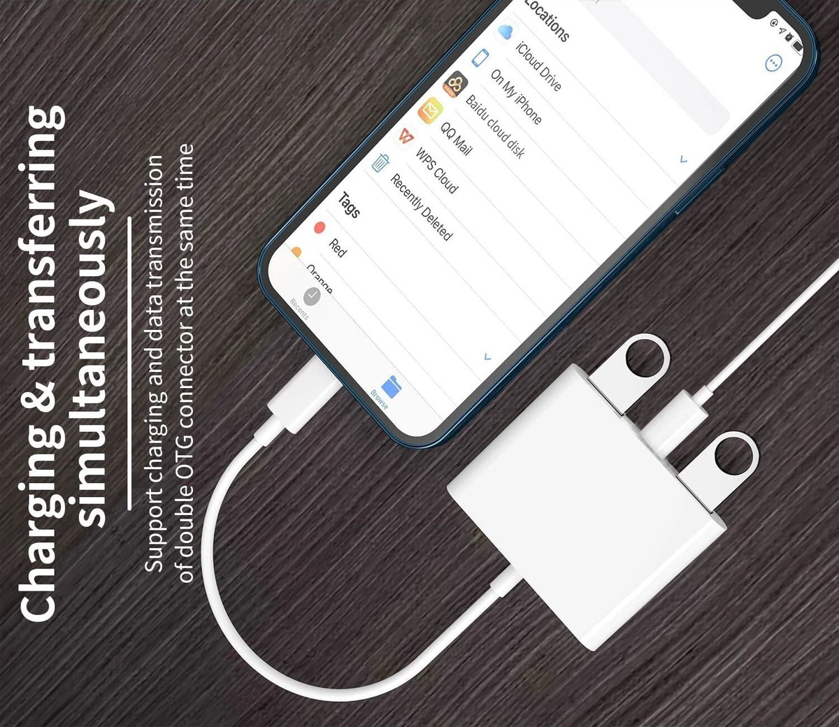 For iPhone to dual USB 3.0 Camera OTG Adapter with Charging Port for iPad lot