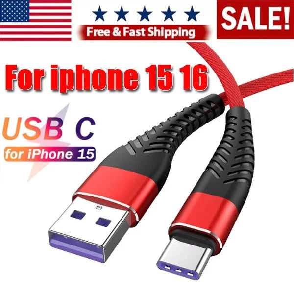 Type C USB A Fast Charging Charger Cable Cord For iPhone 15 16 Samsung S21 S20