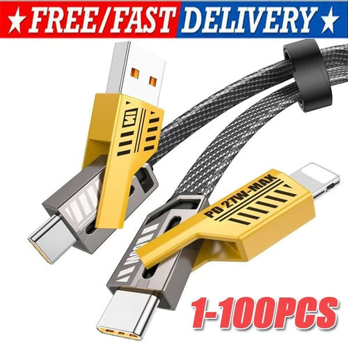 3Ft 65W 4 in 1 Multi Charging Cable Flat Braided USB C Charge Cord Transfer lot
