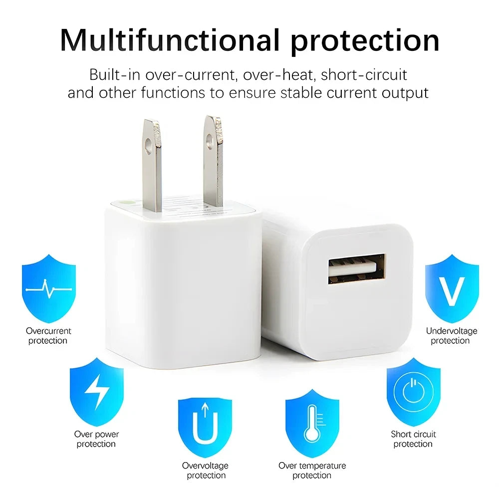 2x White 1A USB Power Adapter AC Home Wall Charger US Plug FOR iPhone 5 6 7 8 X