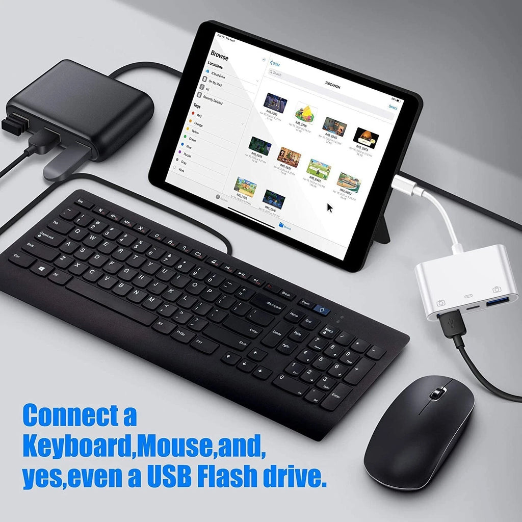 For iPhone to dual USB 3.0 Camera OTG Adapter with Charging Port for iPad lot