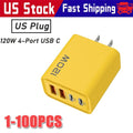 120W 4-Port USB C Fast Wall Charger Block All Cell Phone 16 15 13 11 X iPad lot